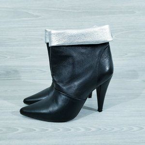 IRO Boots Avina Fold Mid Calf Womens Metallic Silver Black Leather EU 36 Shoe